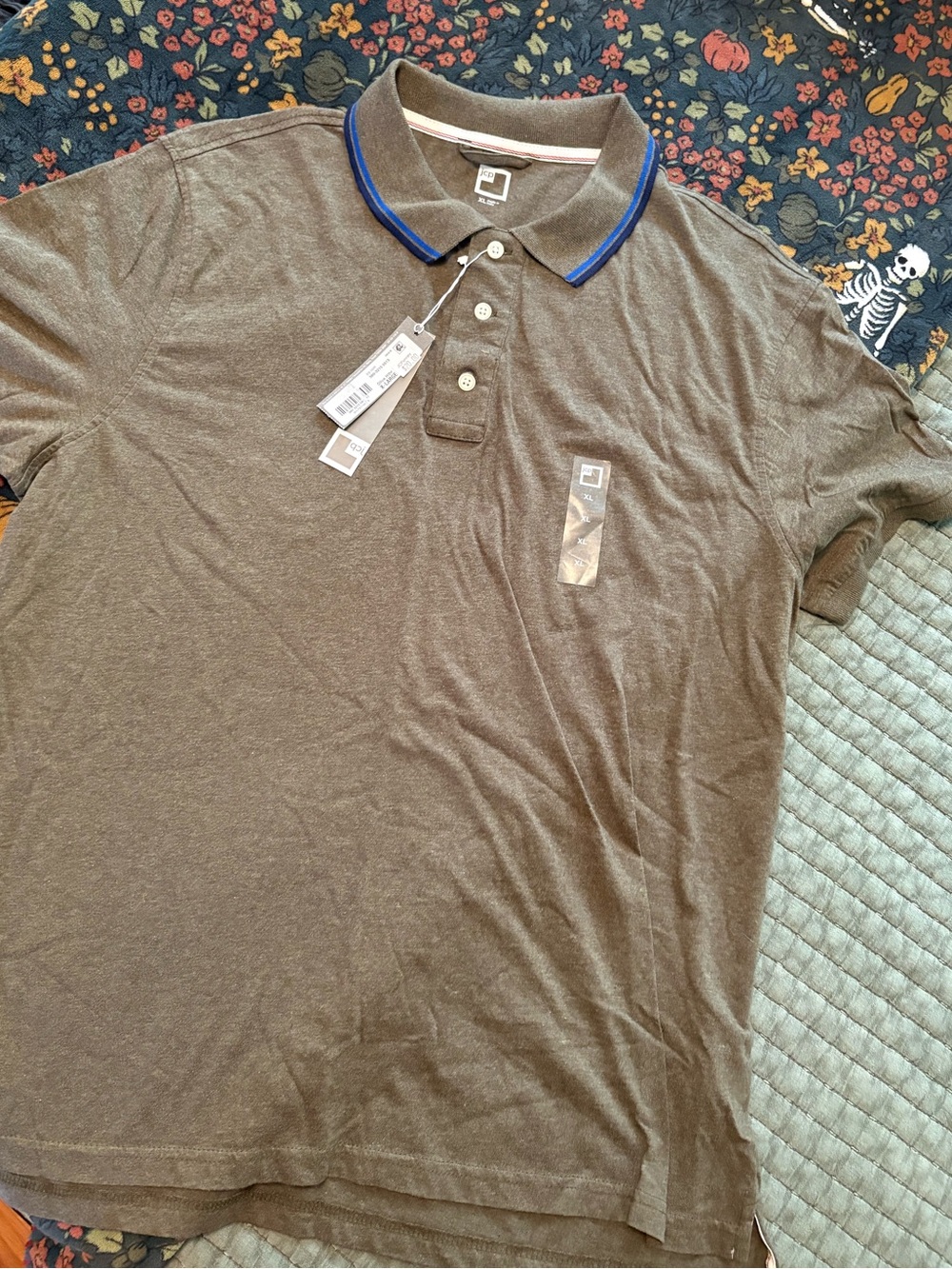 jcpenney Olive Polo with Blue-Trim Collar